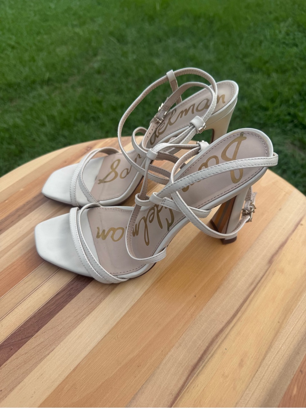 Ladies Sam Edelman White Strappy Block Heel Sandals